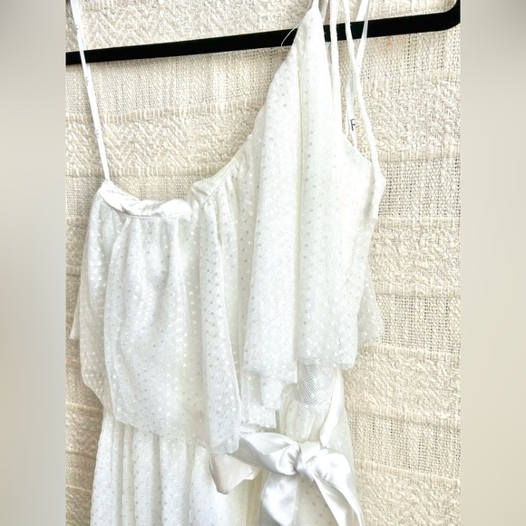 LULUS Adorable Event White Mesh One-Shoulder Swiss Dot Mini Dress Bridal - Picture 14 of 16